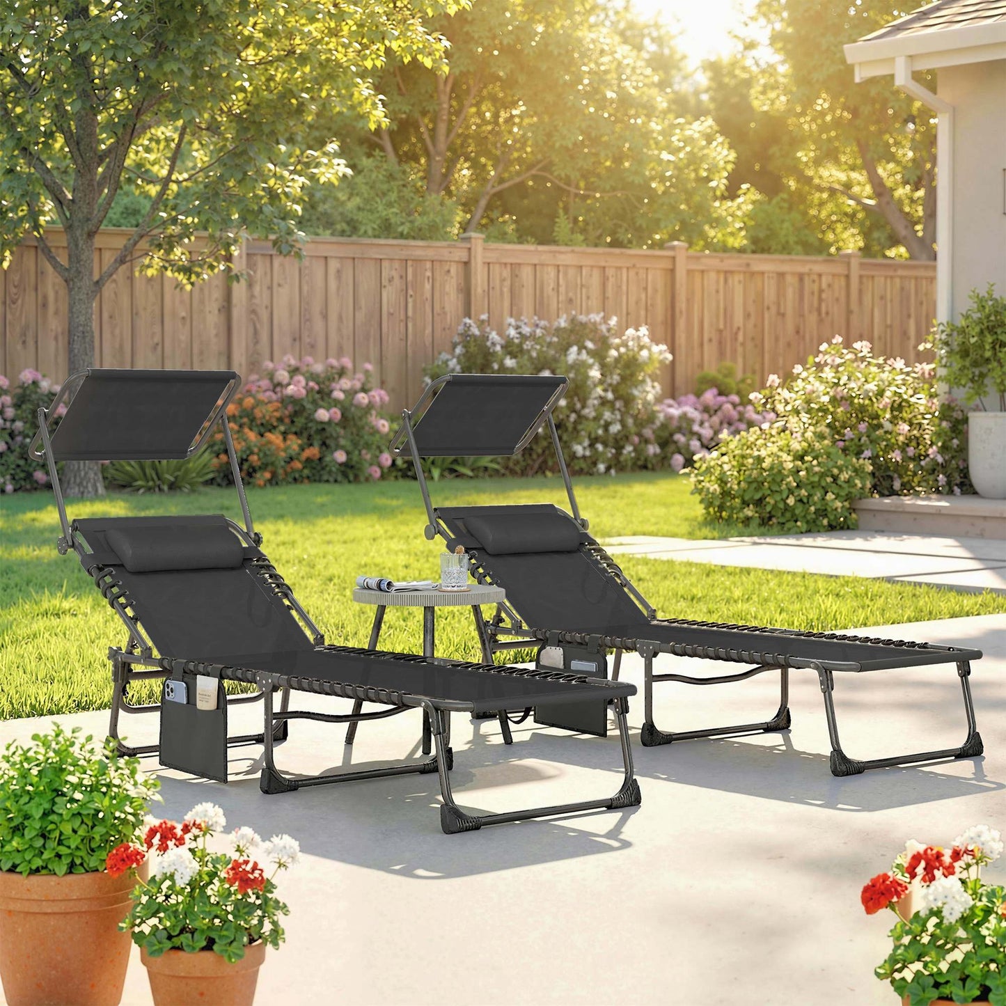 Outsunny Set De 2 Tumbonas Plegables Reclinables Con Parasol Y Bolsillo Lateral_1