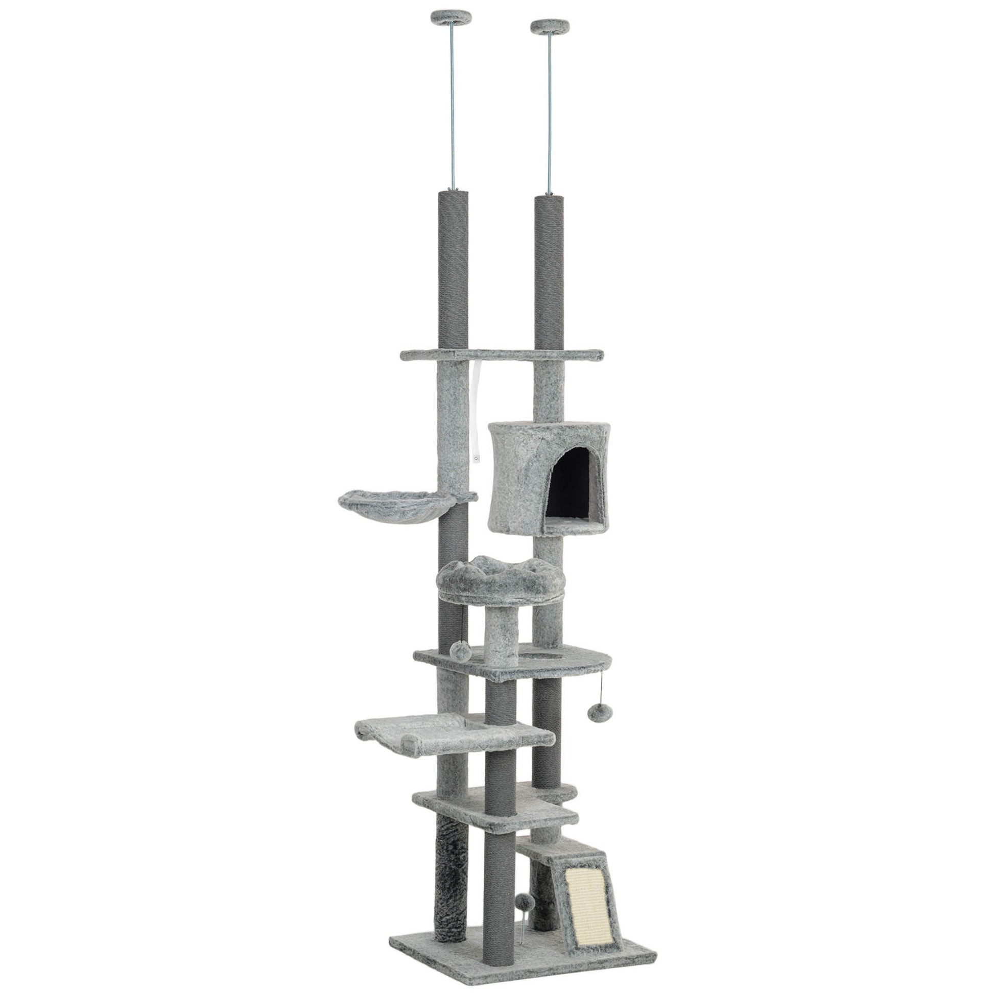 Pawhut Árbol Para Gatos De Suelo A Techo De 225-255 Cm Con Altura Ajustable Gris_0