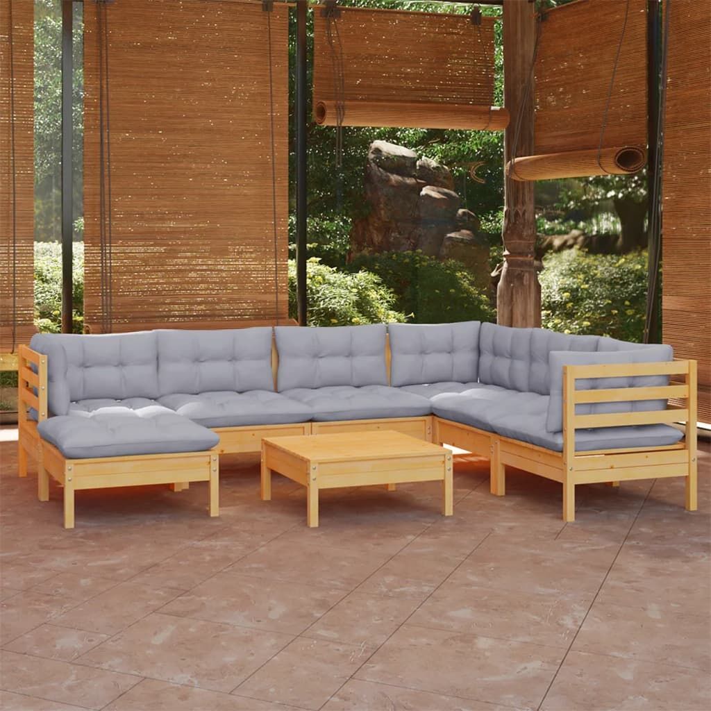 Vidaxl Juego De Muebles De Jardín 8 Pzas Y Cojines Madera Maciza Pino_1