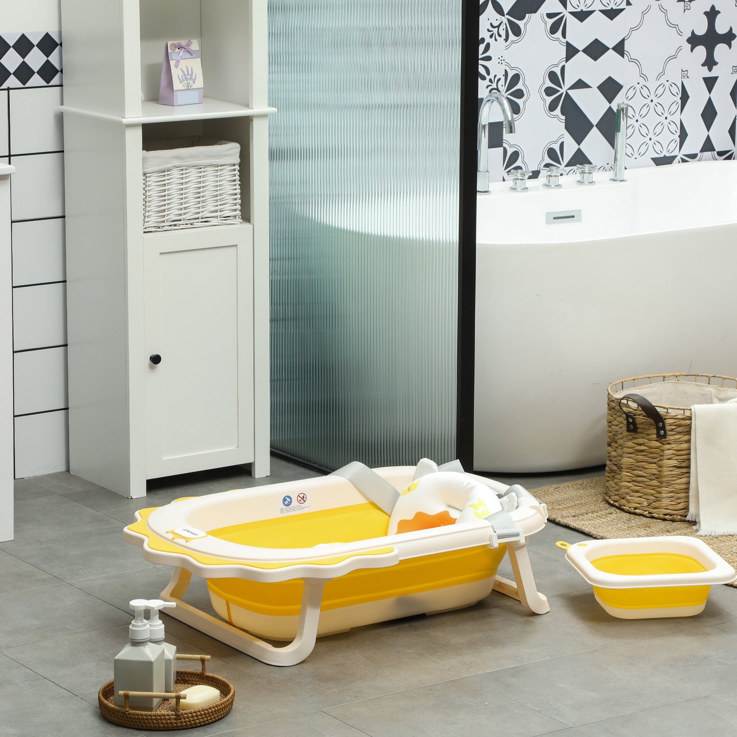 Aiyaplay Bañera Plegable Para Bebés Con Cojín Y Palangana Amarillo_1