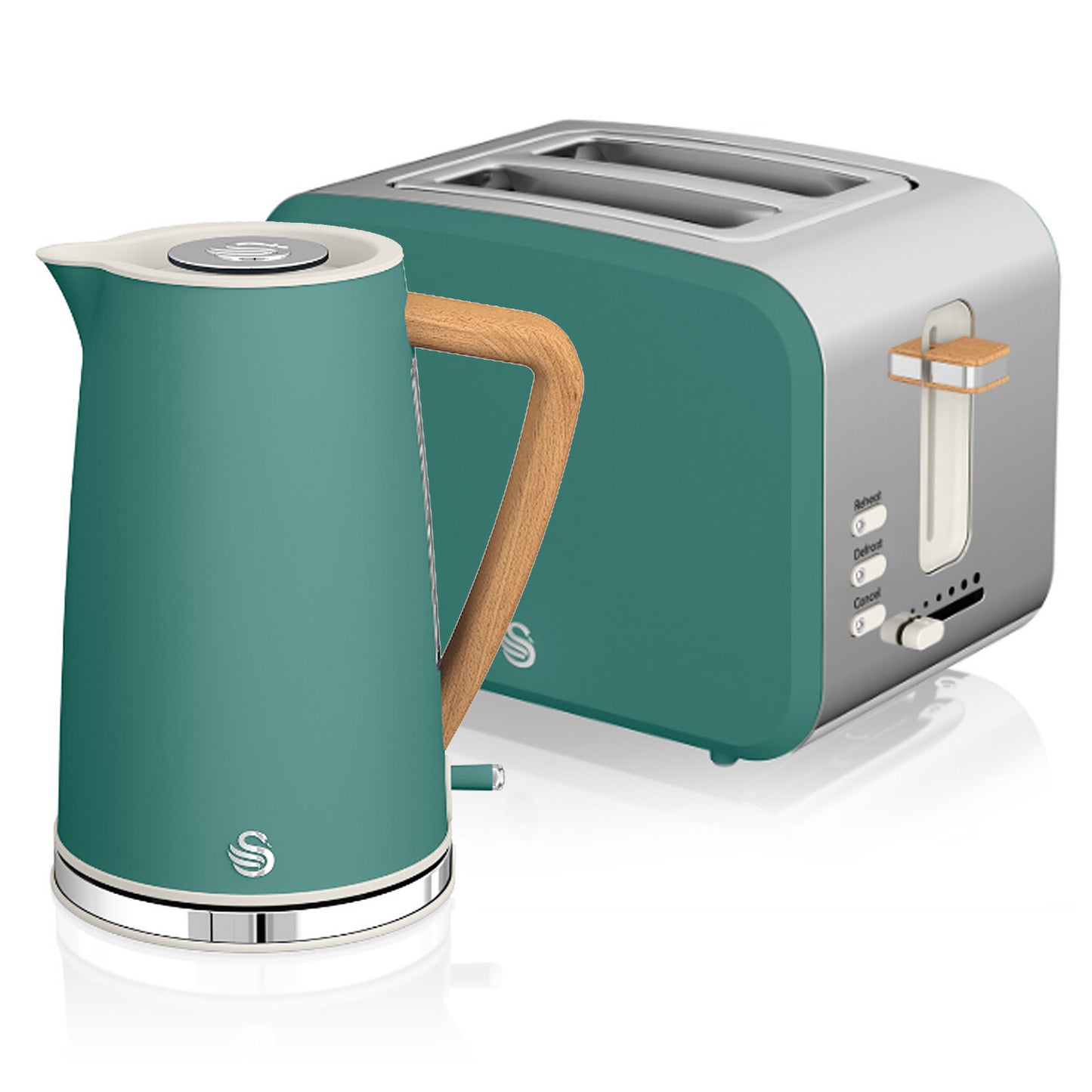 Set Desayuno Nordic, Hervidor Agua 1,7 L, Tostadora Ranura Ancha 2 Rebanadas, Diseño Swan Stp2090 Verde