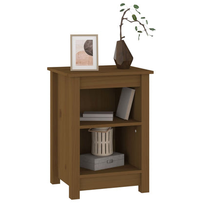 Mesita De Noche Madera Maciza De Pino Marrón Miel 40x35x55 Cm_3