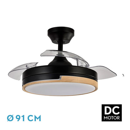 Ventilador Dc 48w Olimpia Negro/madera 3aspas 91d 4800 Lm 6vel 3000k,4500k,6000k, Remoto+temporizador+memoria_0