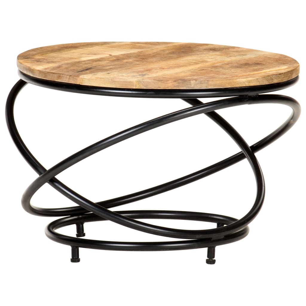 Mesa De Centro Madera Maciza De Mango Rugosa Negra 60x60x40 Cm_3
