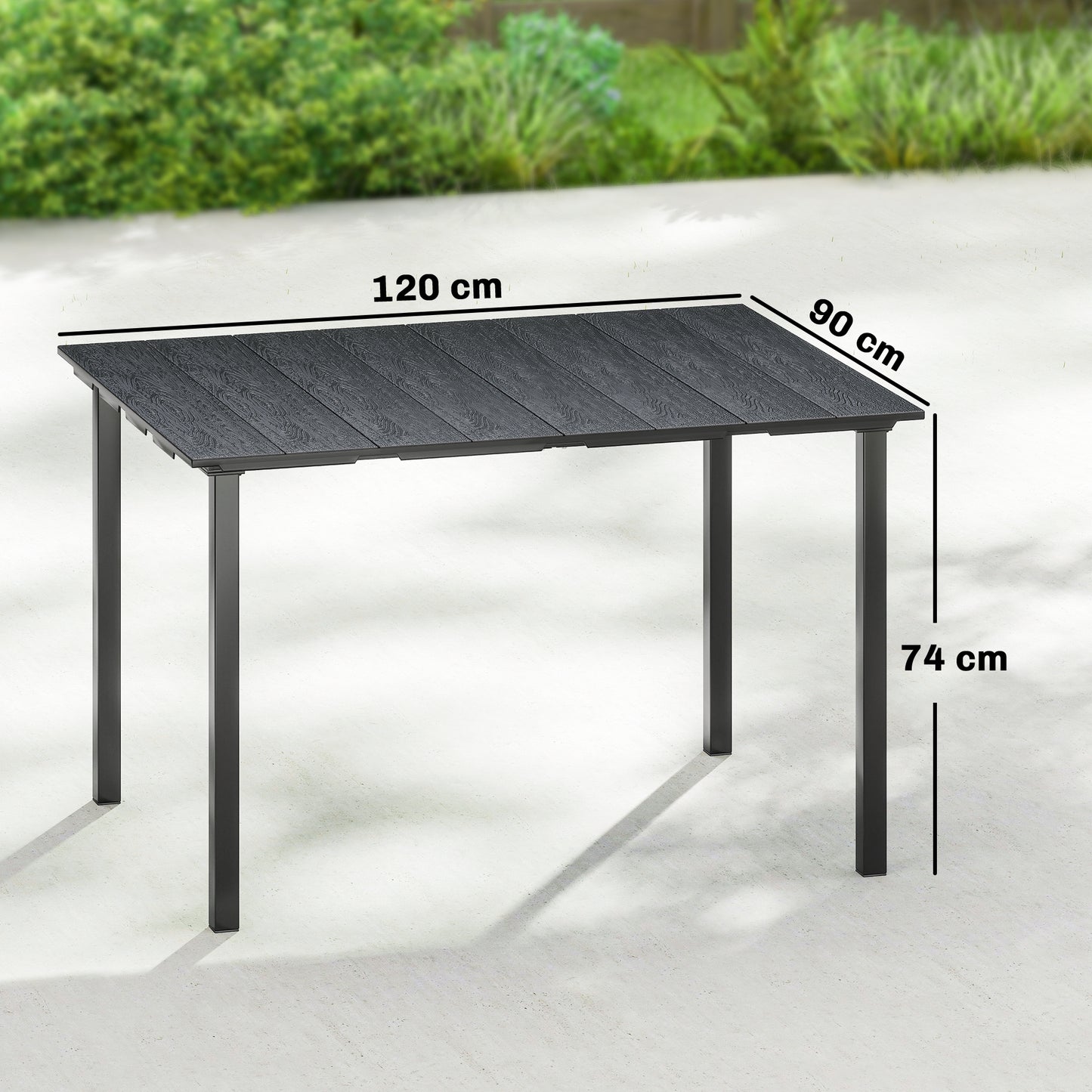 Outsunny Mesa De Comedor De Jardín Rectangular Con Encimera De Hdpe Negro_2