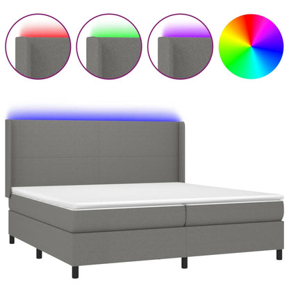 Cama Box Spring Colchón Y Luces Led Tela Gris Claro 200x200 Cm / Vetonek_0