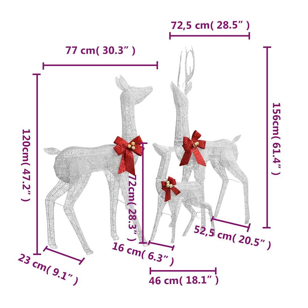 Vidaxl Figuras Familia De Renos De Navidad Blanco Y Plateado 201 Led_2