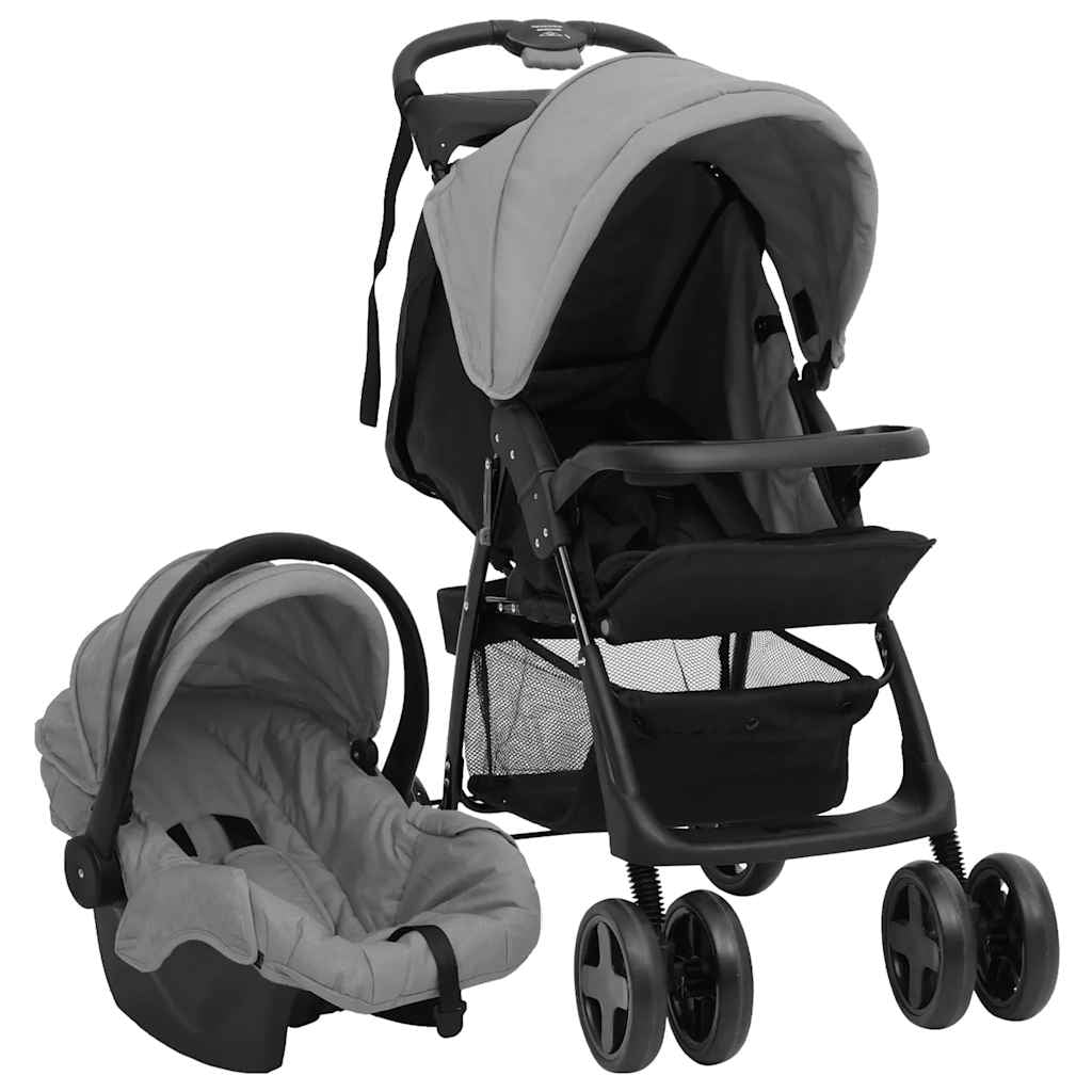 Vidaxl Carrito De Bebés 3 En 1 De Acero Gris Claro Y Negro_0