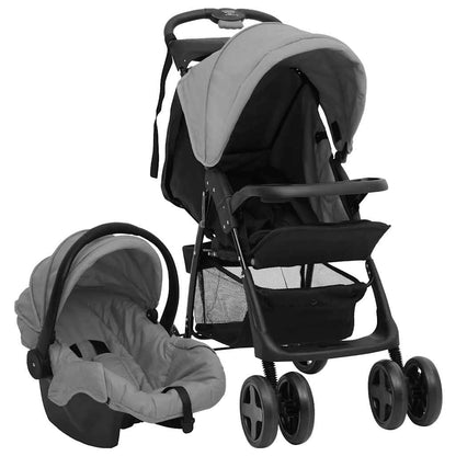 Vidaxl Carrito De Bebés 3 En 1 De Acero Gris Claro Y Negro_0