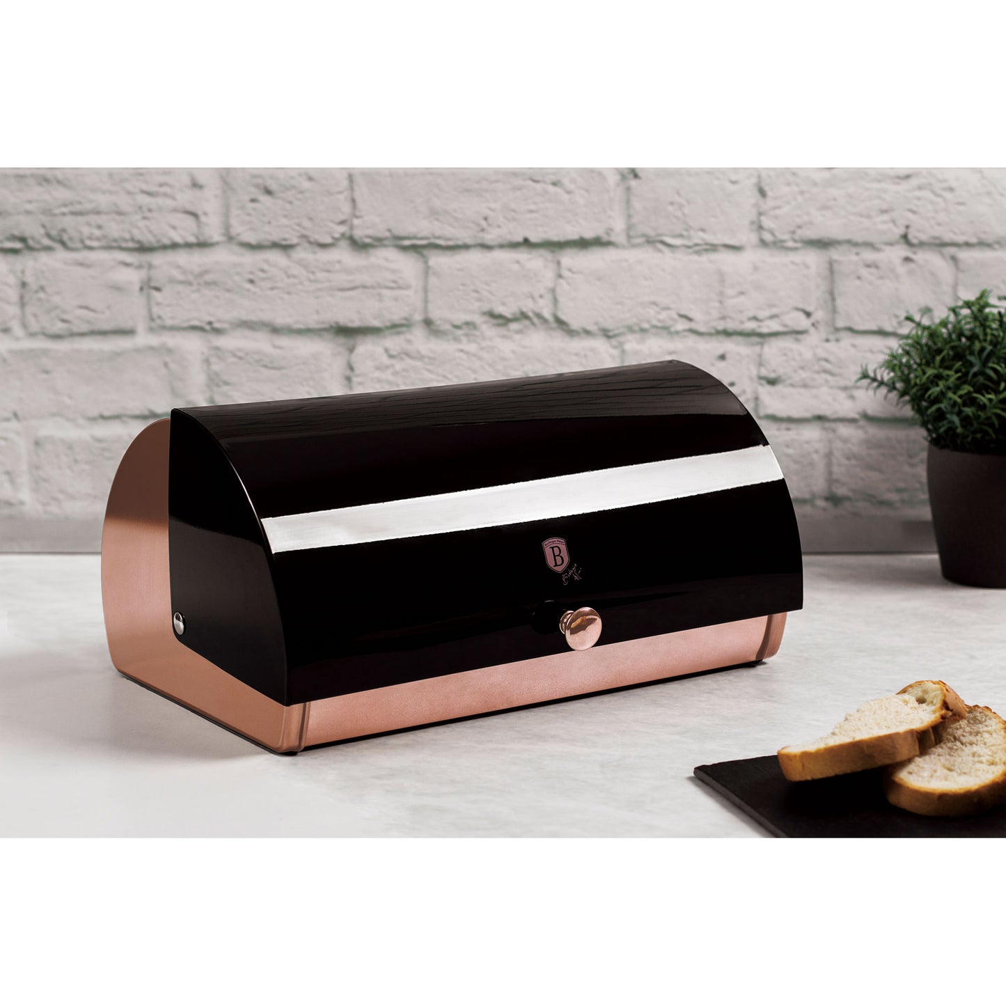 Panera De Mesa Para Guardar Pan Bollería, Tapa Deslizante, Acero Inoxidable, Diseño Moderno Berlinger Haus Black Rose, Oro Rosado/negro_4