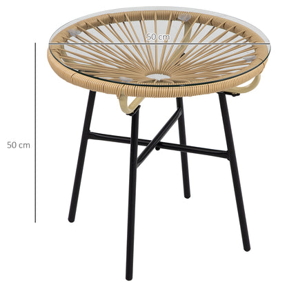 Outsunny Mesa Auxiliar Ratán Sintético Con Tablero De Vidrio Templado Ø50x50 Cm_2