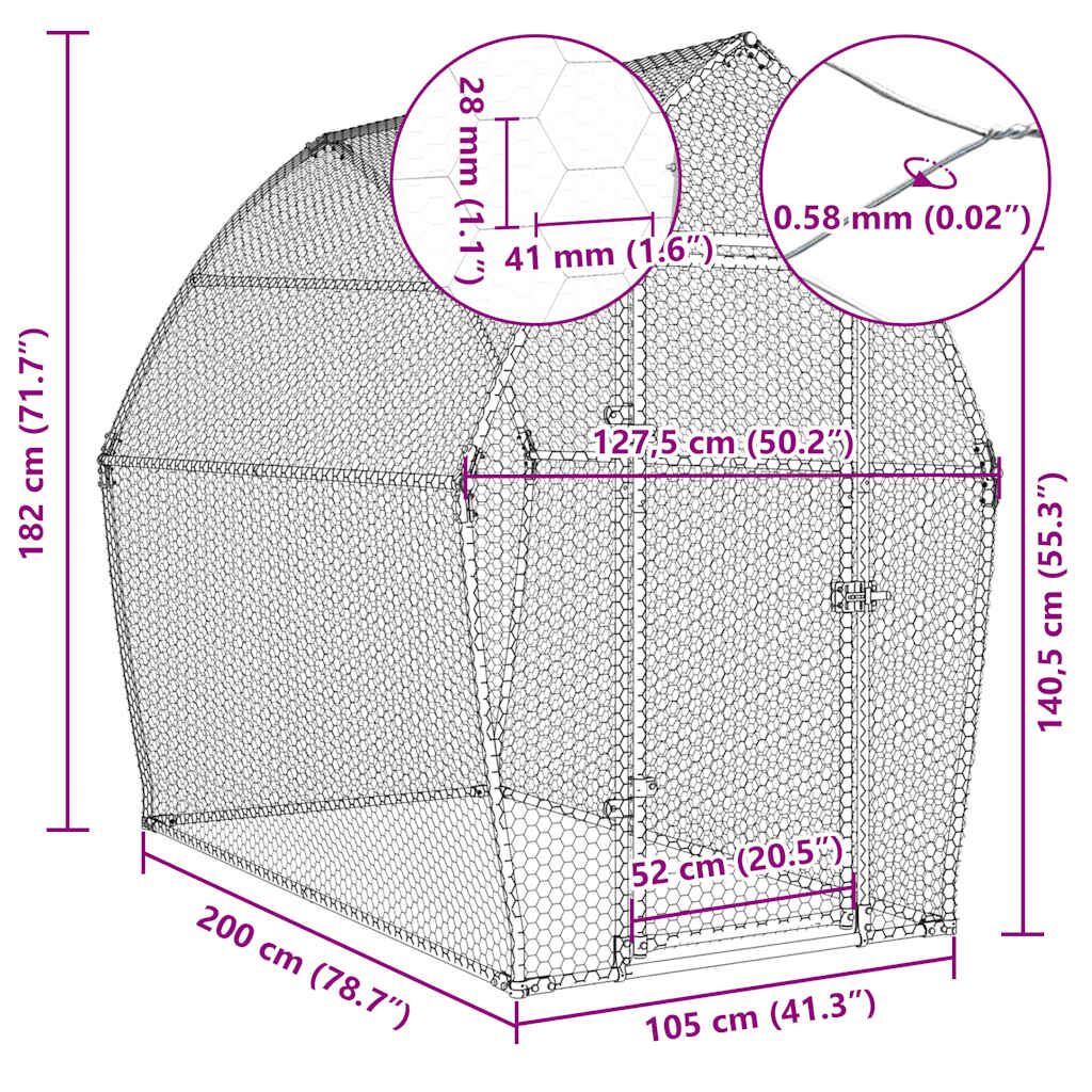 Vidaxl Jaula Para Gallinas Acero Galvanizado Plateado 200x105x182 Cm_2