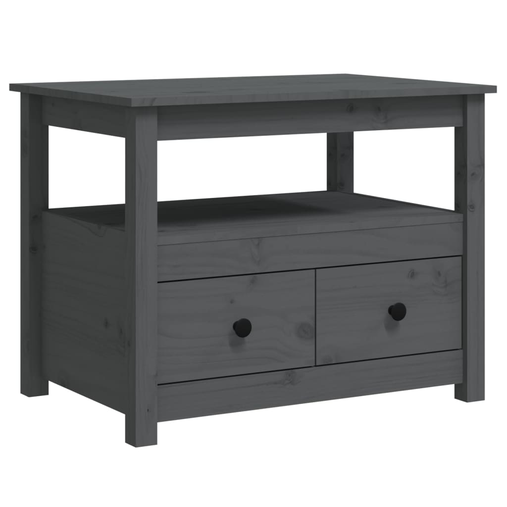 Mesa De Centro De Madera Maciza De Pino Gris 71x49x55 Cm_0