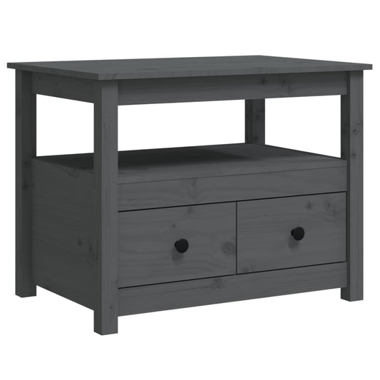 Mesa De Centro De Madera Maciza De Pino Gris 71x49x55 Cm_0