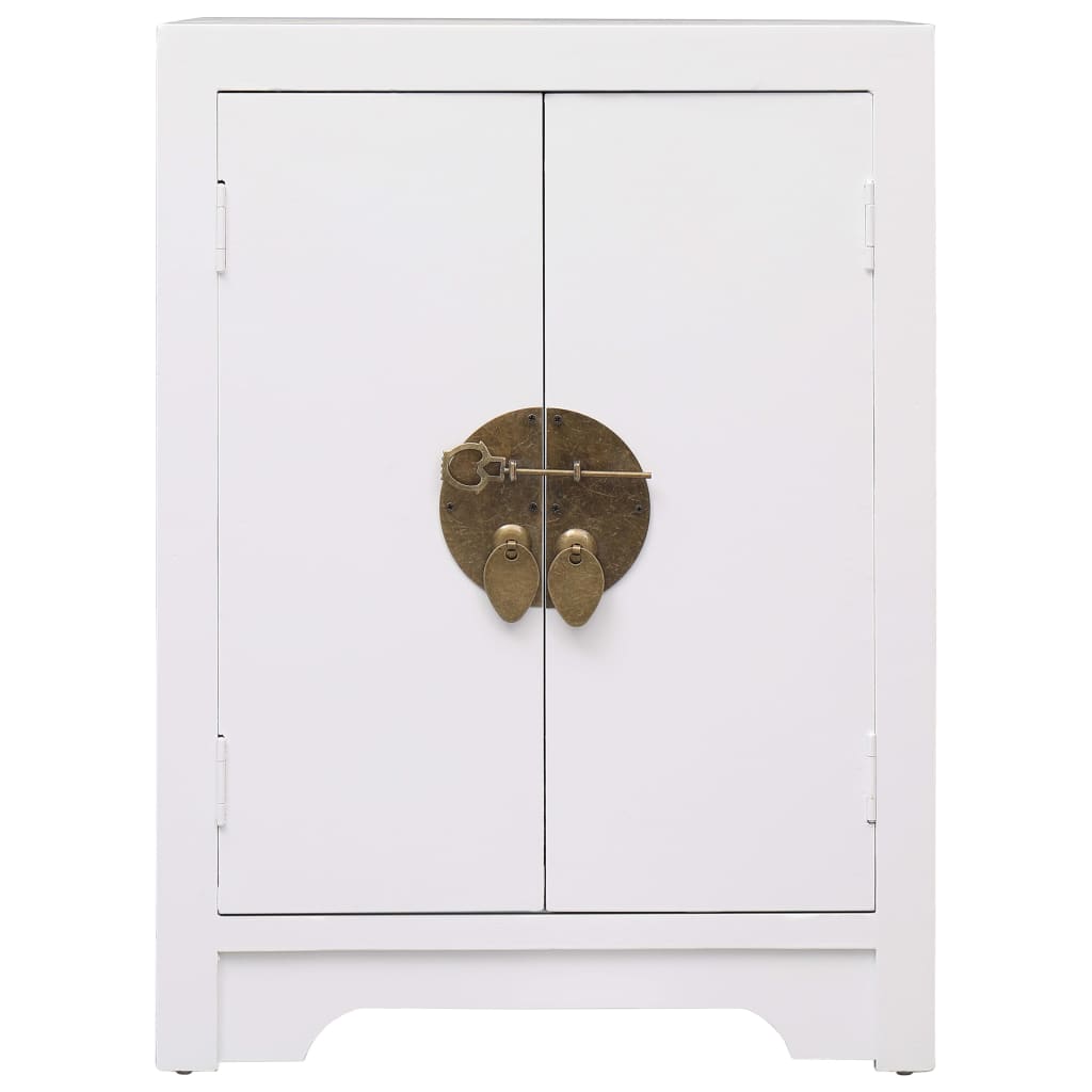 Mesita De Noche Madera De Paulownia Blanco 38x28x52 Cm_0
