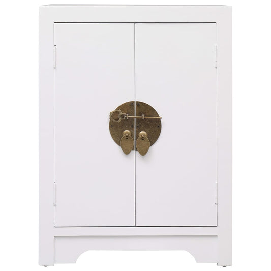 Mesita De Noche Madera De Paulownia Blanco 38x28x52 Cm_0