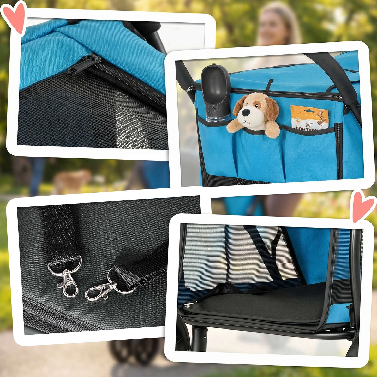 Pawhut Carrito Para Perros Medianos Plegable Con 3 Ruedas Cojín Lavable Azul_3