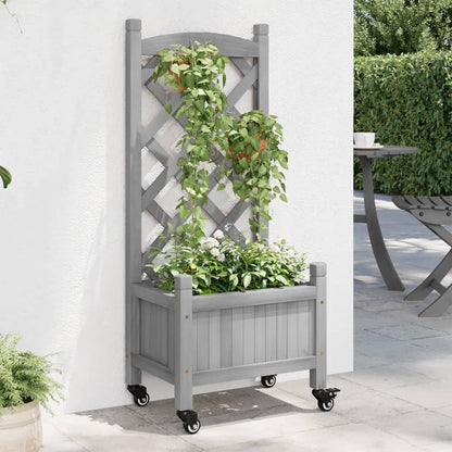 Jardinera Con Enrejado Y Ruedas Madera Maciza De Abeto Gris_1