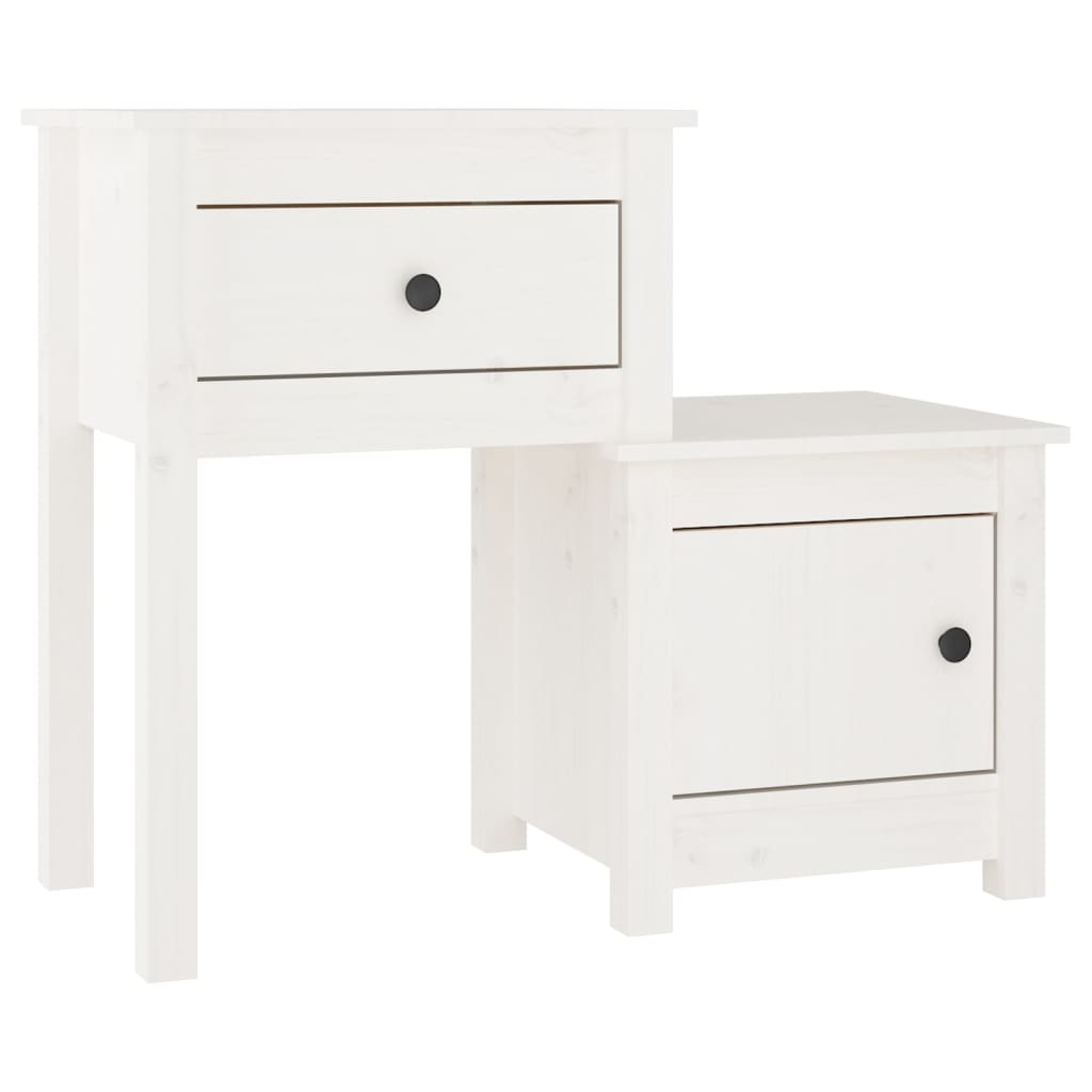 Mesita De Noche Madera Maciza De Pino Blanco 79,5x38x65,5 Cm_0