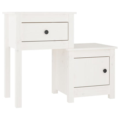 Mesita De Noche Madera Maciza De Pino Blanco 79,5x38x65,5 Cm_0
