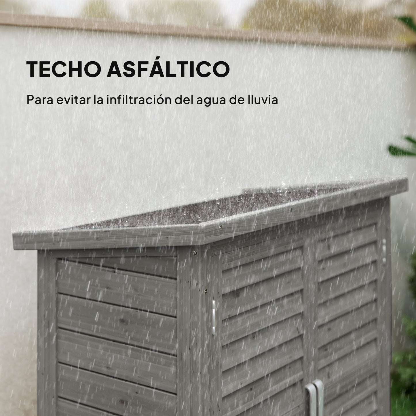 Outsunny Cobertizo Almacenamiento Madera Jardín 2 Estantes Interiores Gris_4