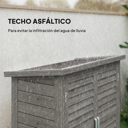 Outsunny Cobertizo Almacenamiento Madera Jardín 2 Estantes Interiores Gris_4