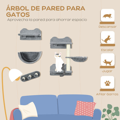 Pawhut Estante De Escalada Para Gatos De Pared Con Hamaca Nido Plataformas Gris_3