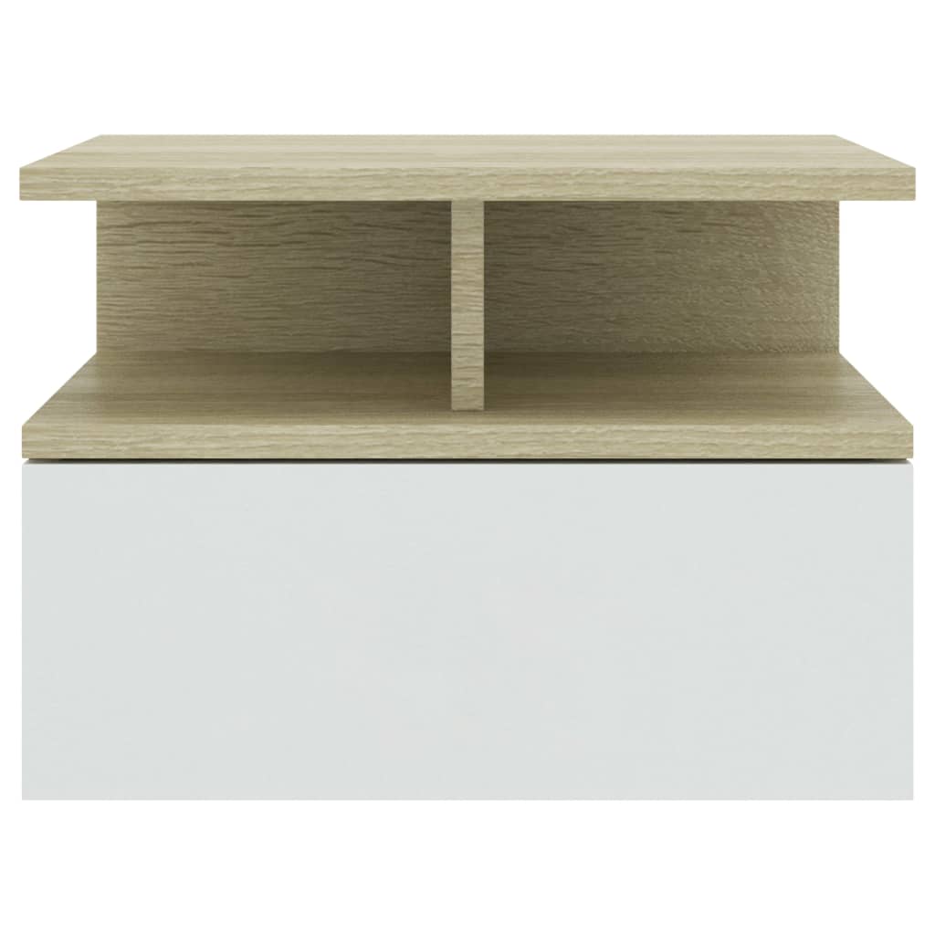 Mesita De Noche Flotante 2 Uds Madera Blanco Roble 40x31x27 Cm_2