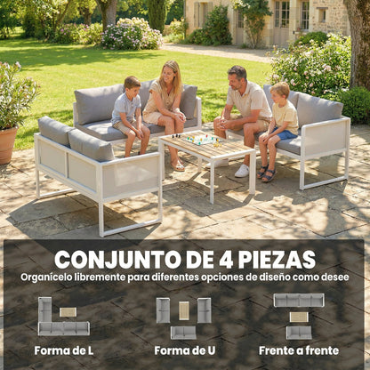 Outsunny Conjunto De Jardín Exterior De 4 Piezas En Forma De L Con Cojines Gris_3