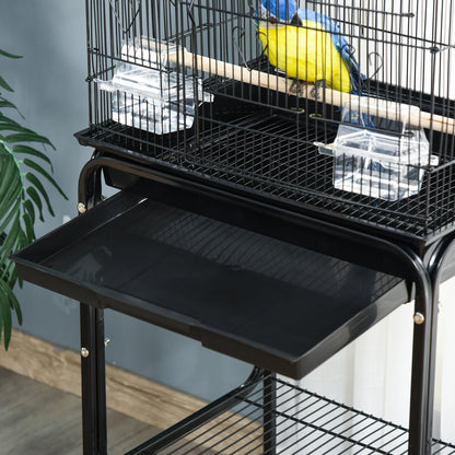 Pawhut Jaula Para Pájaros Con Soporte 4 Ruedas Y Comederos 46,5x36x157 Cm Negro_4