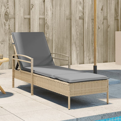 Tumbona Con Cojín Ratán Sintético Beige 63x200x81 Cm / Vetonek_4