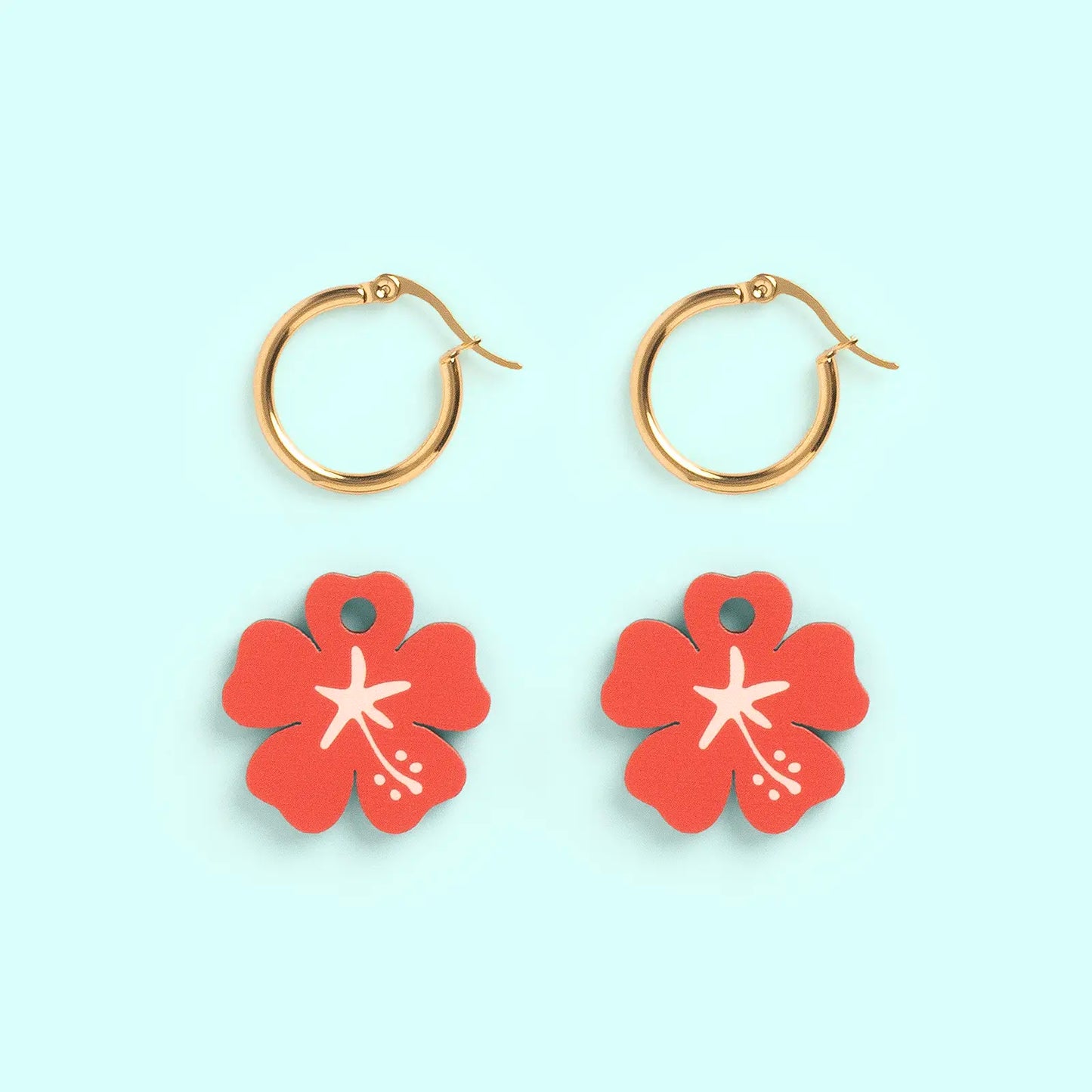 Pendientes Hibisco Nature Vibes - Acero Quirúrgico y Baño de Oro 18k - Resetea_2
