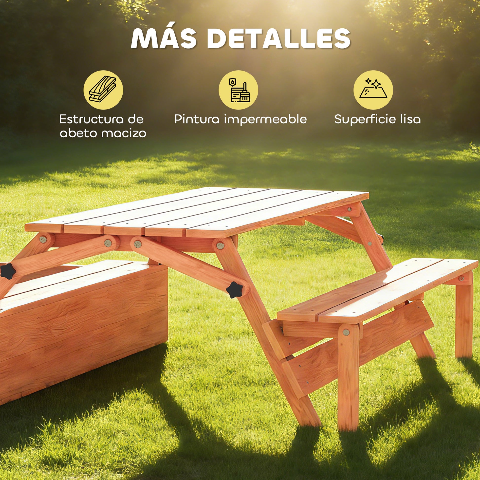 Aiyaplay Arenero Para Niños De Madera Con Toldo Ajustable Mesa Con Bancos Marrón_3
