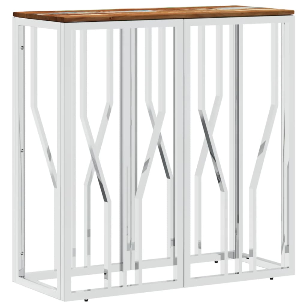 Mesa Consola Acero Inoxidable Madera Maciza Reciclada Plateada_0