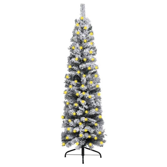 Vidaxl Árbol De Navidad Delgado Con Nieve Pvc Verde 180 Cm_0