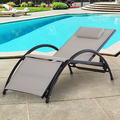 Outsunny Tumbona Jardín Con Respaldo Ajustable Reposapiés Y Reposacabezas Beige_1