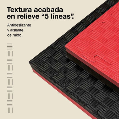 Jowy Tatami Puzzle 4cm 100x100cm, Pack 4 Unidades – Superficie 5 Líneas Negro/rojo_3