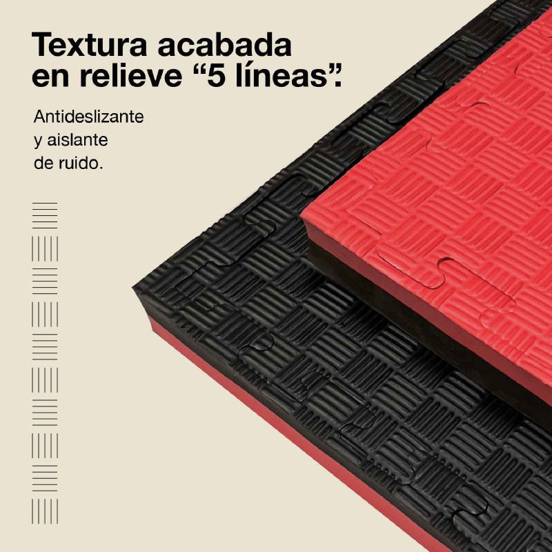Tatami Puzzle 4cm 100x100cm – Superficie 5 Líneas Negro/rojo Jowy_3