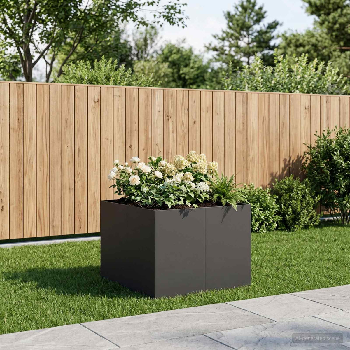 Macetero De Jardín Negro 80 X 80 X 60 Cm Acero Laminado En Frío_1