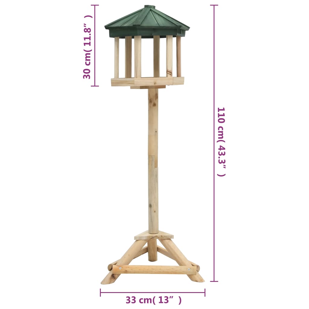 Comedero Para Pájaros De Pie Madera Maciza De Abeto 33x110 Cm / Vetonek_3