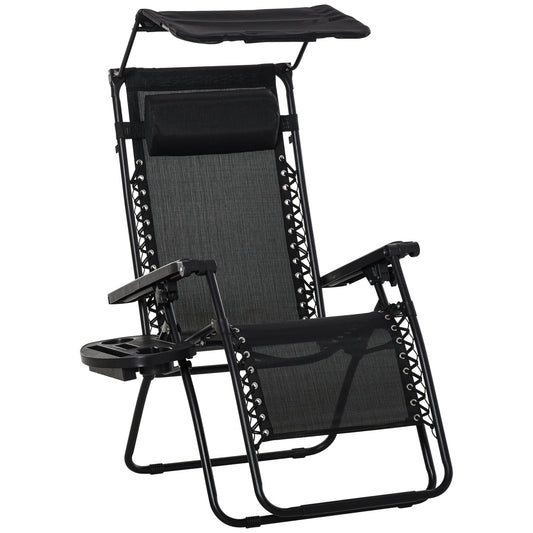 Outsunny Tumbona De Gravedad Cero Con Toldo Plegable Bandeja Portavasos_0