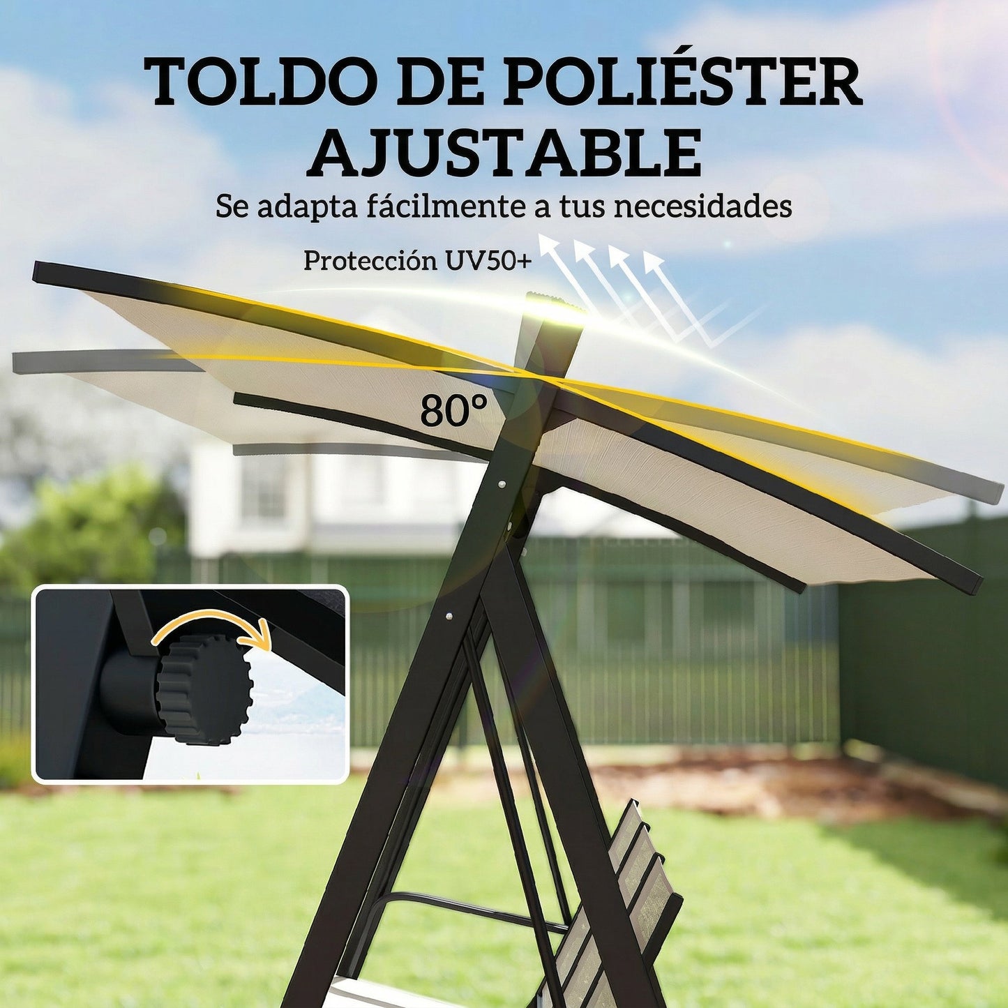 Outsunny Columpio De Jardín De 3 Plazas Con Techo Ajustable Asiento Transpirable_5