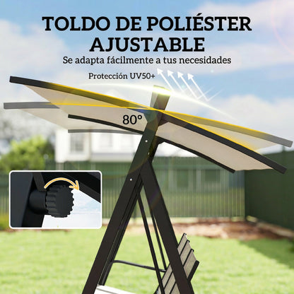 Outsunny Columpio De Jardín De 3 Plazas Con Techo Ajustable Asiento Transpirable_5