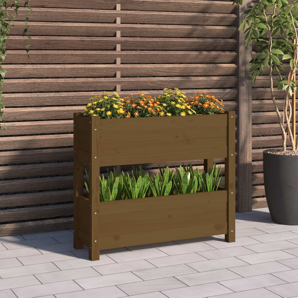 Jardinera De Madera Maciza De Pino Marrón Miel 77x25x66 Cm_1