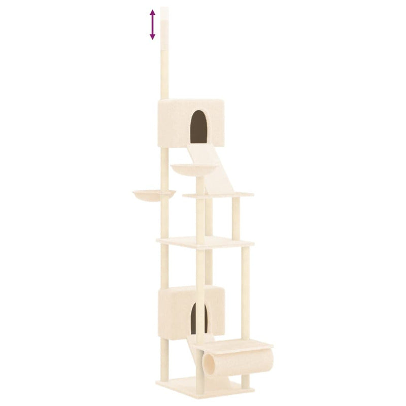 Vidaxl Árbol Rascador Para Gatos De Suelo A Techo Crema 277-303 Cm_5