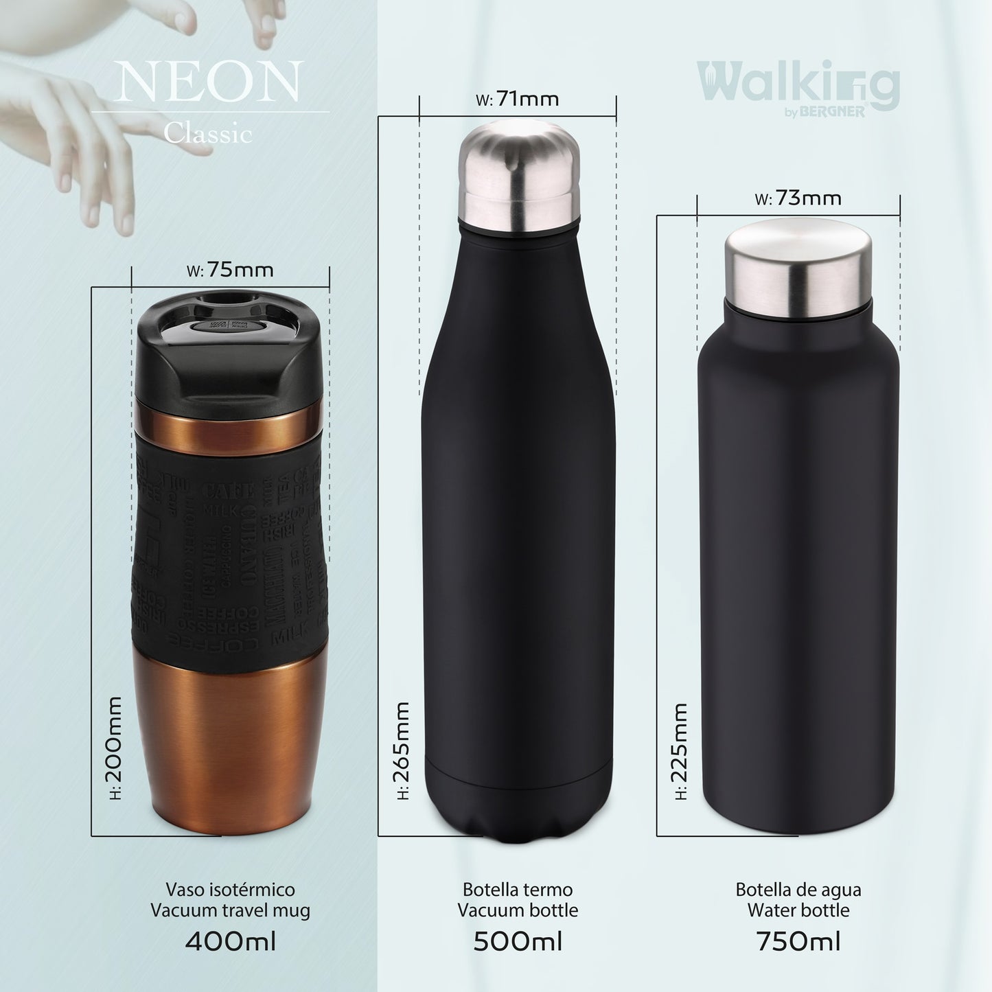 Botella Termo Cola 500ml Acero Inoxidable Negro Walking Anywhere_2