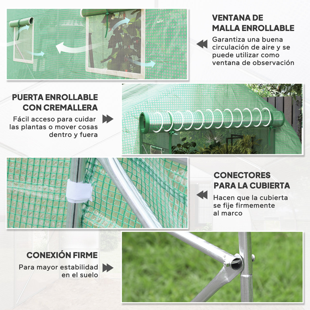Invernadero De Jardín Túnel 6 Ventanas Outsunny 400x200x200 Cm Verde_5