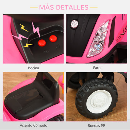 Homcom Tractor Con Remolque Para Niños 12-36 Meses Con Faros Pala Y Rastrillo_5