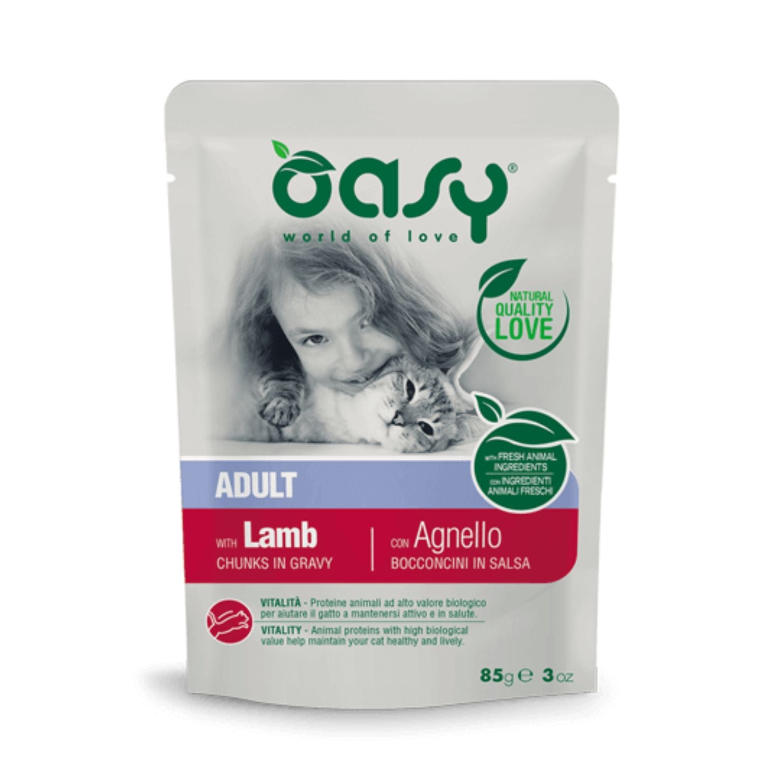 12 Sobres De Comida Oasy Trozos En Salsa Para Gato Adulto De Cordero 12x85g_0