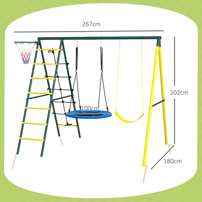 Outsunny Columpio Infantil 4 En 1 Con Columpio Nido Red Para Escalar Amarillo_2